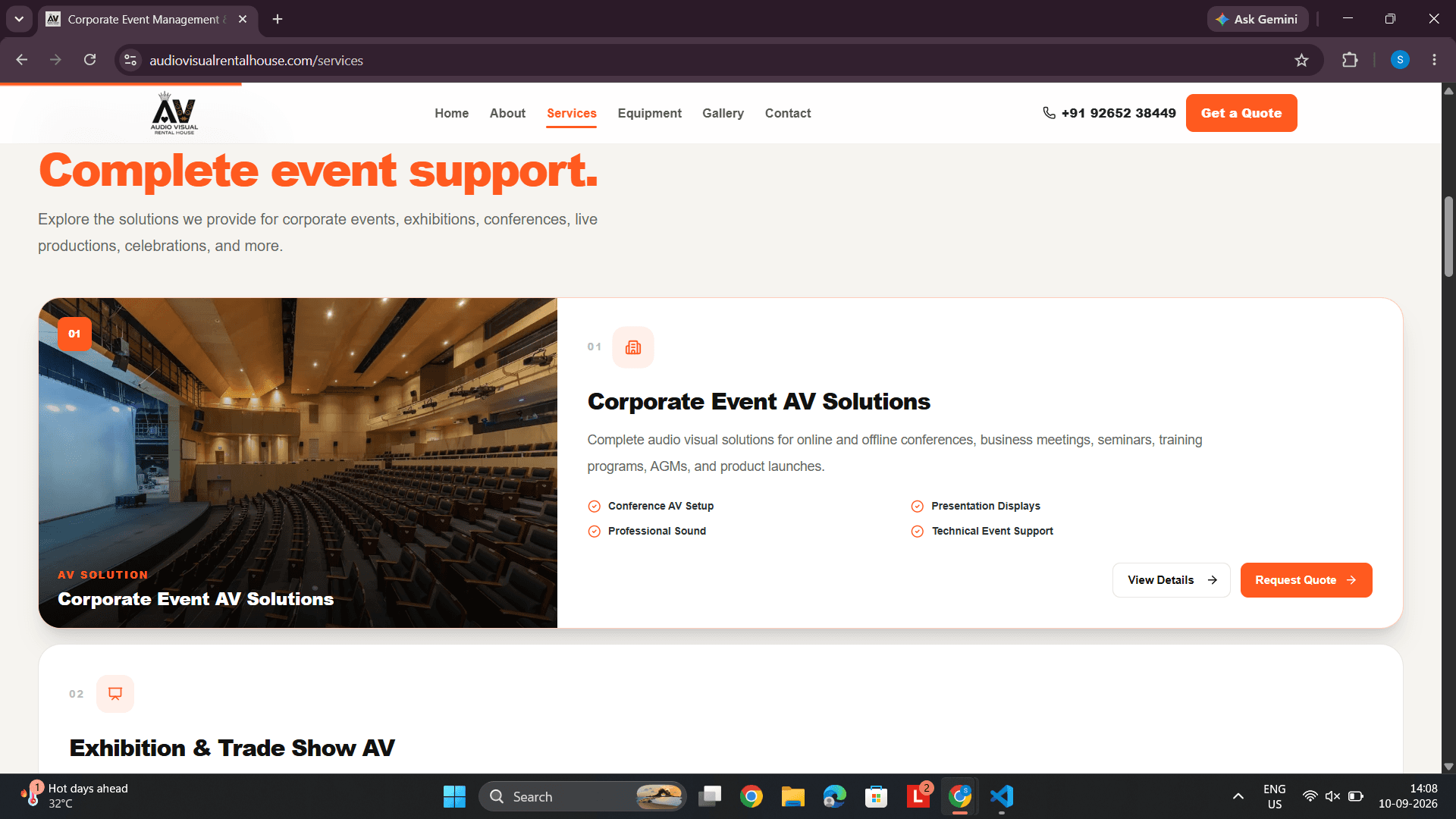 Audio Visual Rental House website screenshot 3